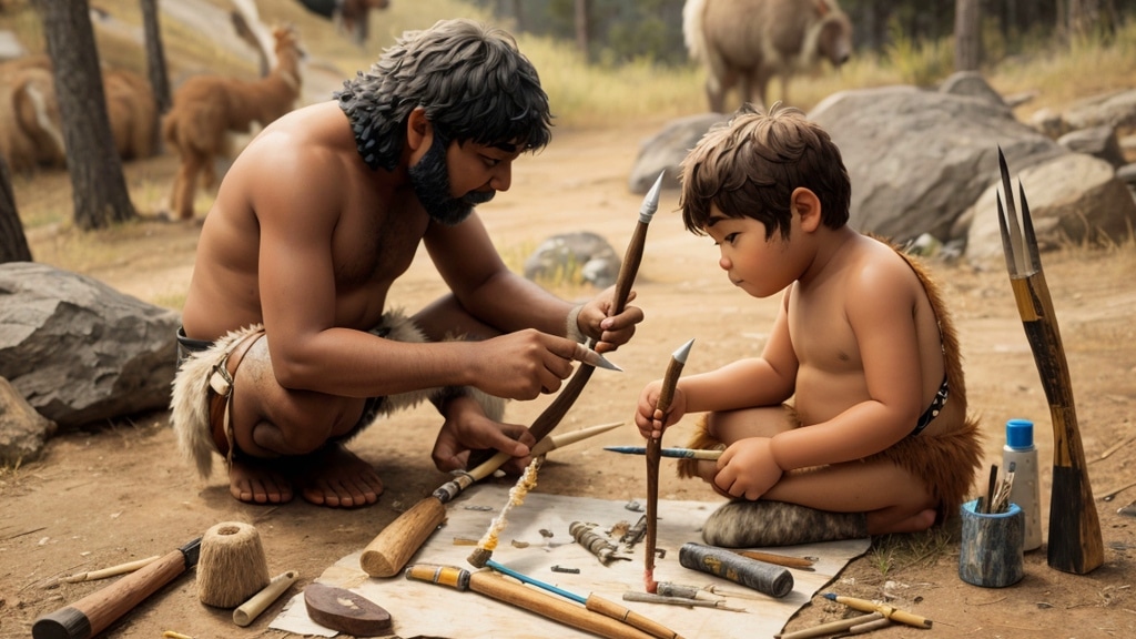 Early humans sticking hunting tools